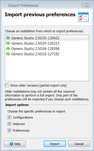 This figure is a screenshot of the Import Preferences dialog.
