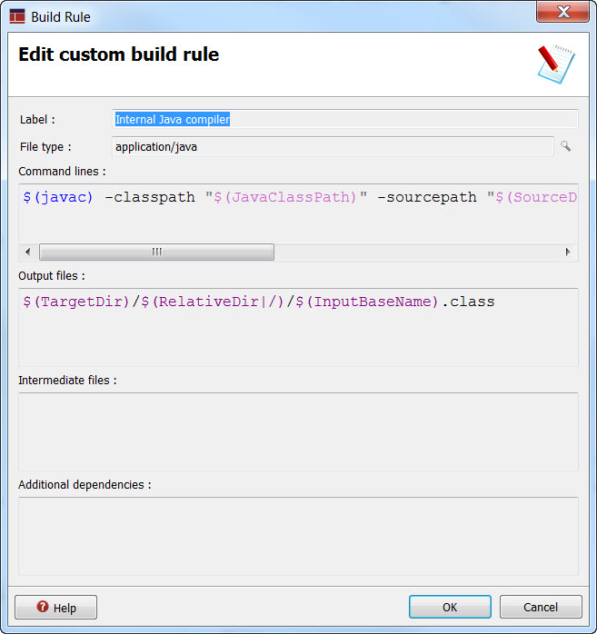 This figure shows an example of editing a custom build rule.