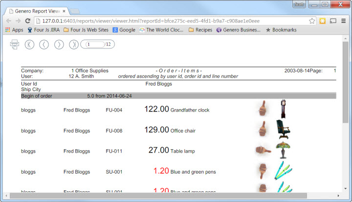 This figure is a screen shot of the Genero Report Viewer for HTML5.