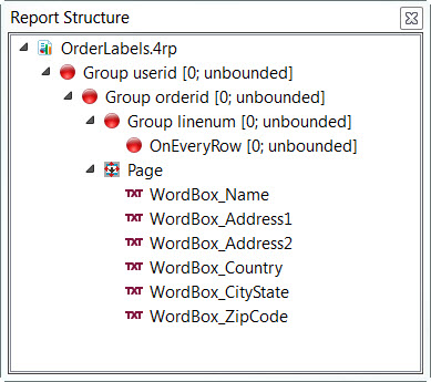 Screen shot of the Report Structure pane.
