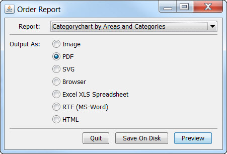 Screen shot of the OrderReportJava application user interface.