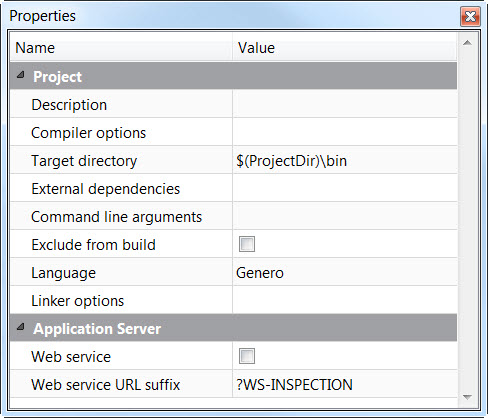 This figure is a screenshot of the Project Manager Properties view showing various properties.