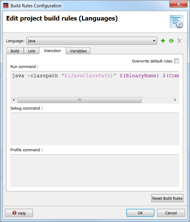 A screen shot of the Build Rules Configuration dialog - Execution tab.
