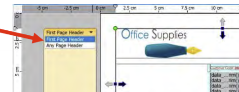 Drawing shows how to select the header to display in the Design view